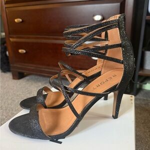 Report Black Glitter Strappy High Heel Sandals